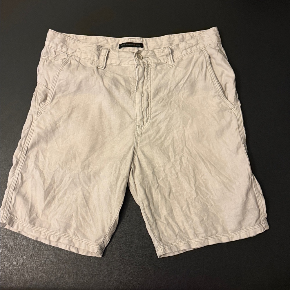 John Varvatos Luxury Linen Cream Flat Front Shorts Size 32